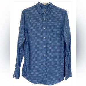 Class Club Button Down Long Sleeve Blue & White Patterned Modern Dress Shirt